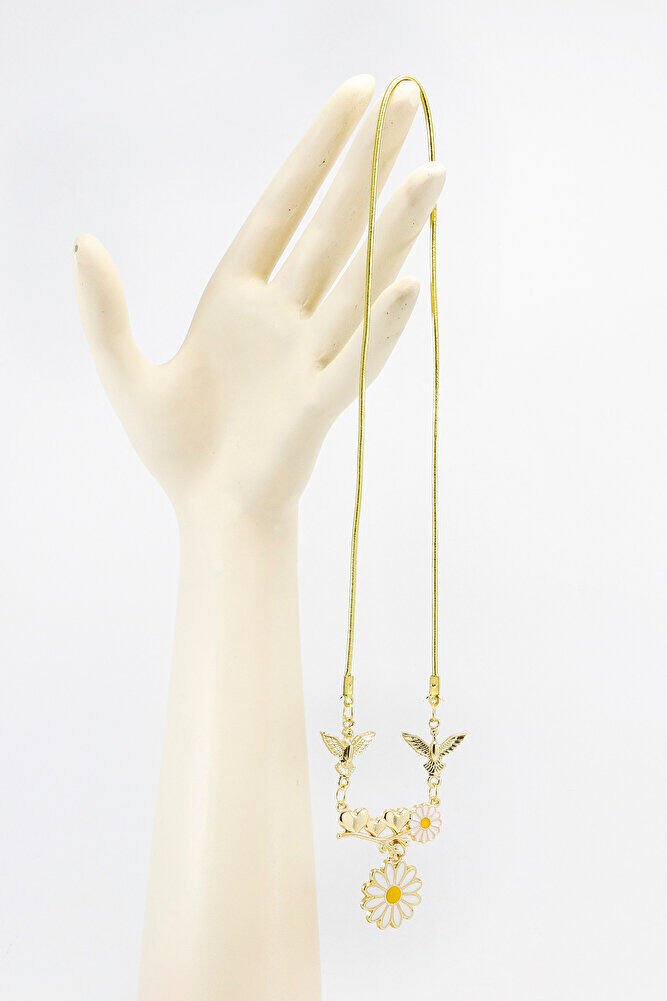 Salkım Papatyalı Kalpli Gold Renkli Araba Dikiz Ayna Süsü, Yeni Araba Hediyesi