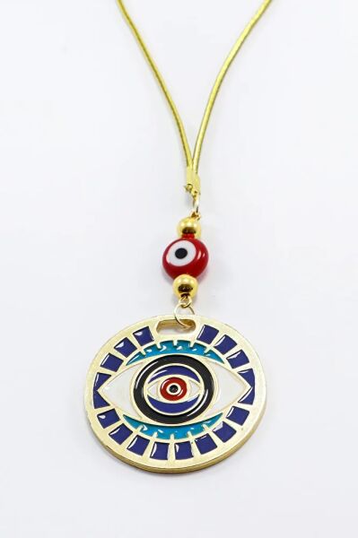 El Yapımı Cam Yassı Nazar Boncuklu Mavi Mineli Desenli Göz Figürlü Araba Dikiz Ayna Süsü