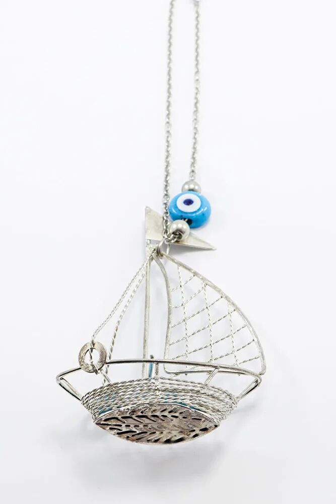 Silver Colored Blue Glass Evil Eye Beaded Sailing Car Rear View Mirror Ornament with Chain New Car Gift