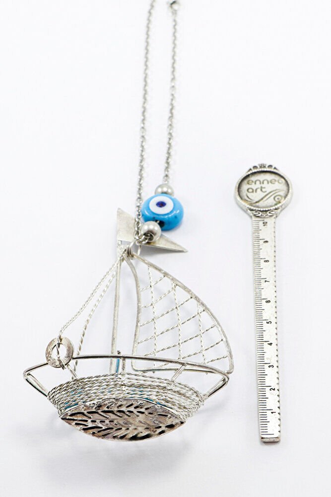 Silver Colored Blue Glass Evil Eye Beaded Sailing Car Rear View Mirror Ornament with Chain New Car Gift