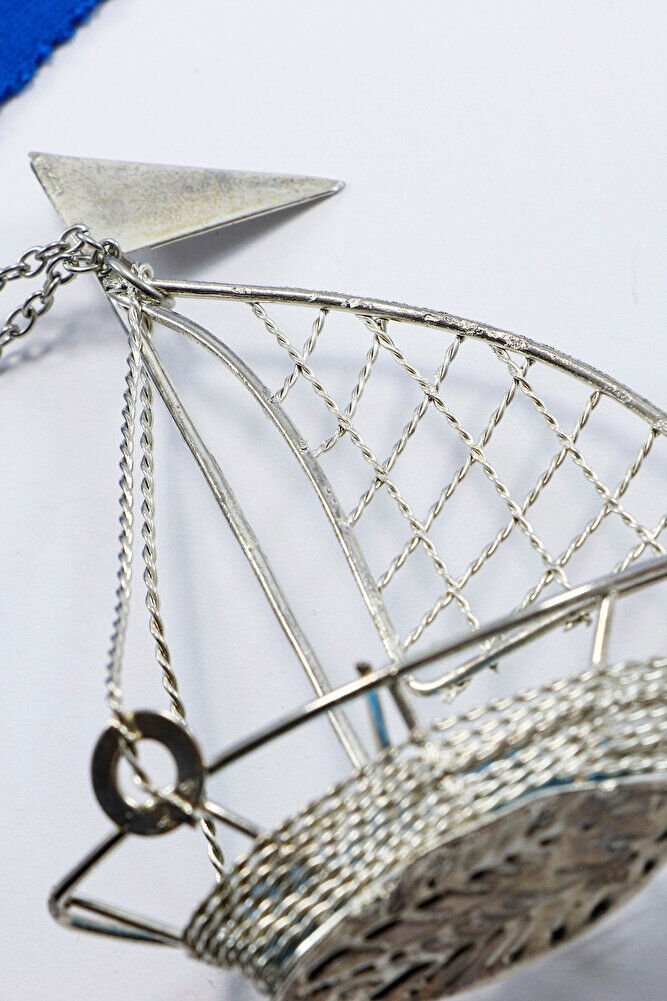 Silver Colored Blue Glass Evil Eye Beaded Sailing Car Rear View Mirror Ornament with Chain New Car Gift