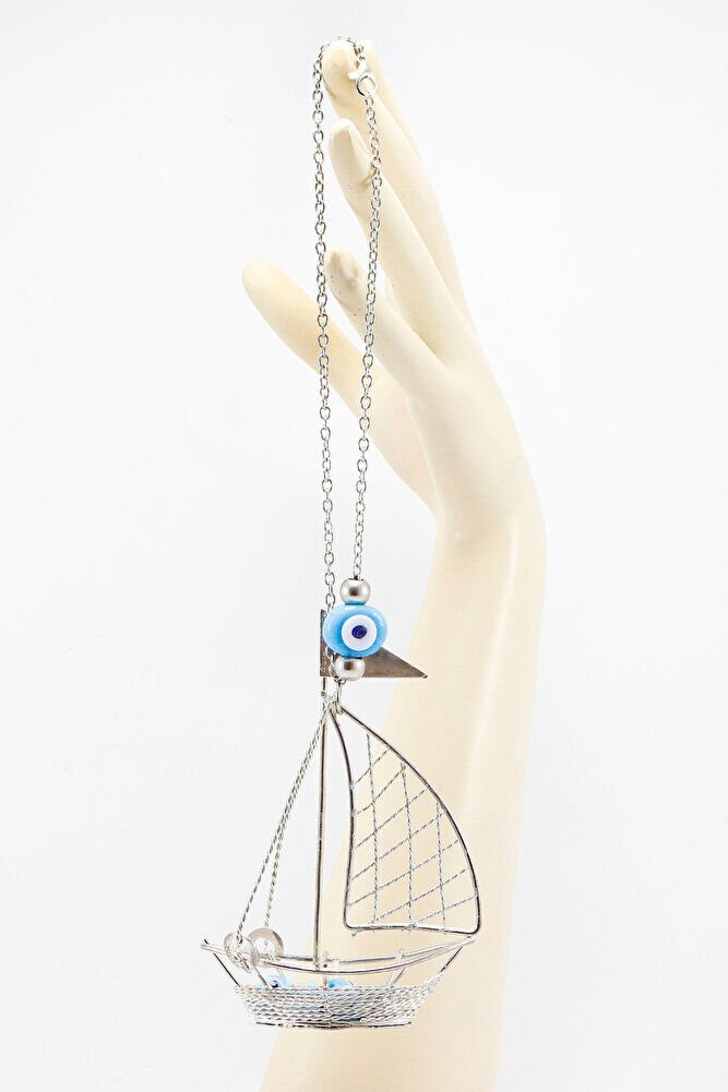 Silver Colored Blue Glass Evil Eye Beaded Sailing Car Rear View Mirror Ornament with Chain New Car Gift