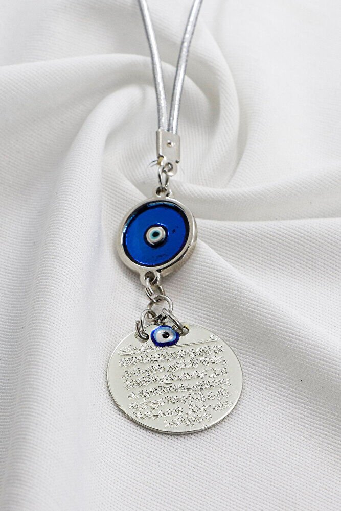 Metal Evil Eye Bead Car Rearview Mirror Ornament Metal Ayetel Kursi, Silver Color Luxury New Car Gift