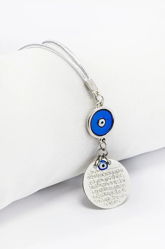 Metal Evil Eye Bead Car Rearview Mirror Ornament Metal Ayetel Kursi, Silver Color Luxury New Car Gift