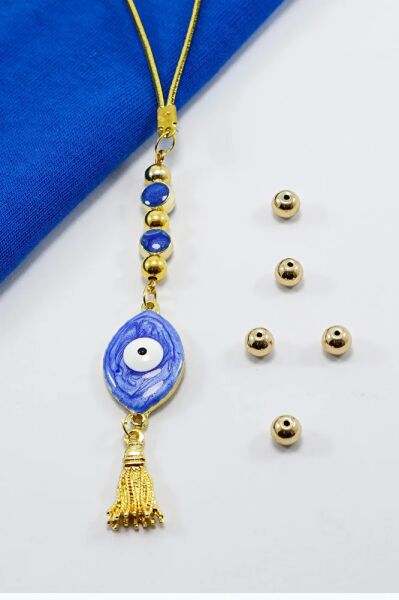 El Yapımı Lacivert Renkli Sedefli Göz Figürlü Araba Dikiz Ayna Süsü