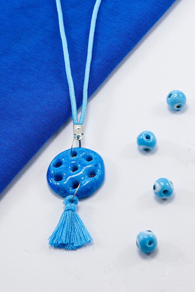 Turkuaz Renkli Püsküllü Yedi Delikli Süryani Nazarı Araba Dikiz Ayna Süsü, Yeni Araba Hediyesi