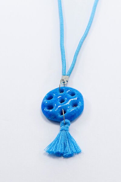 Turkuaz Renkli Püsküllü Yedi Delikli Süryani Nazarı Araba Dikiz Ayna Süsü, Yeni Araba Hediyesi