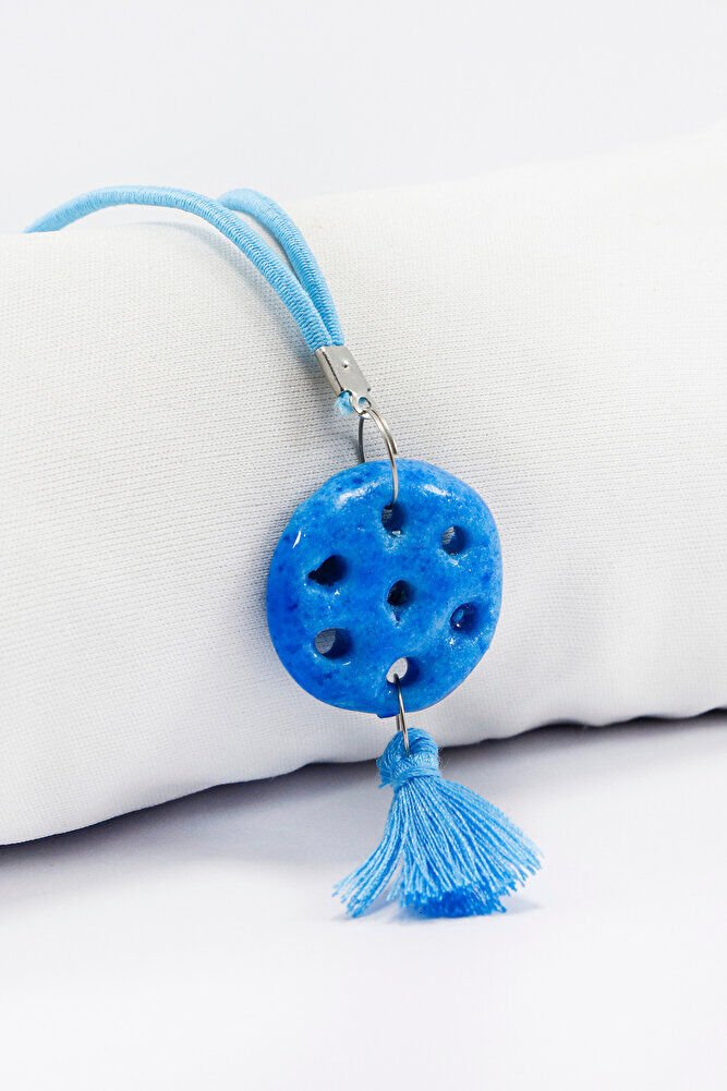 Turkuaz Renkli Püsküllü Yedi Delikli Süryani Nazarı Araba Dikiz Ayna Süsü, Yeni Araba Hediyesi