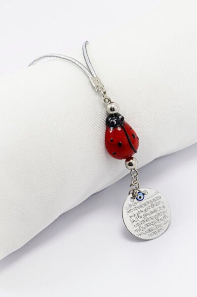 El Yapımı Cam Uğur Böcekli Küçük Metal Ayetel Kürsi Araba Dikiz Ayna Süsü Gümüş Renkli