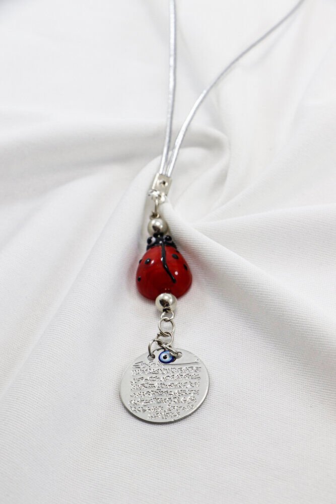 El Yapımı Cam Uğur Böcekli Küçük Metal Ayetel Kürsi Araba Dikiz Ayna Süsü Gümüş Renkli