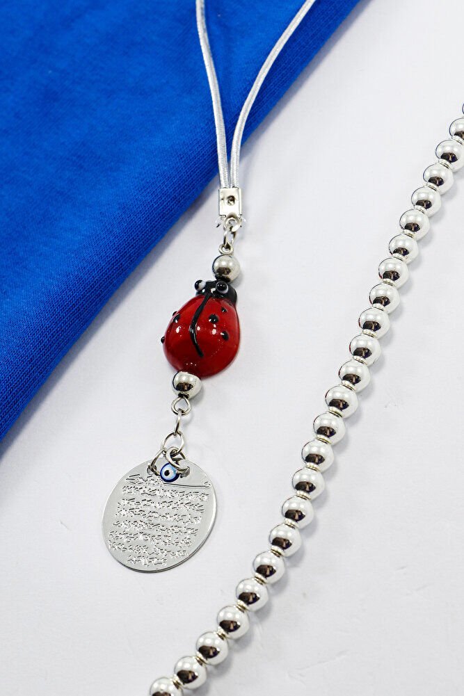 El Yapımı Cam Uğur Böcekli Küçük Metal Ayetel Kürsi Araba Dikiz Ayna Süsü Gümüş Renkli