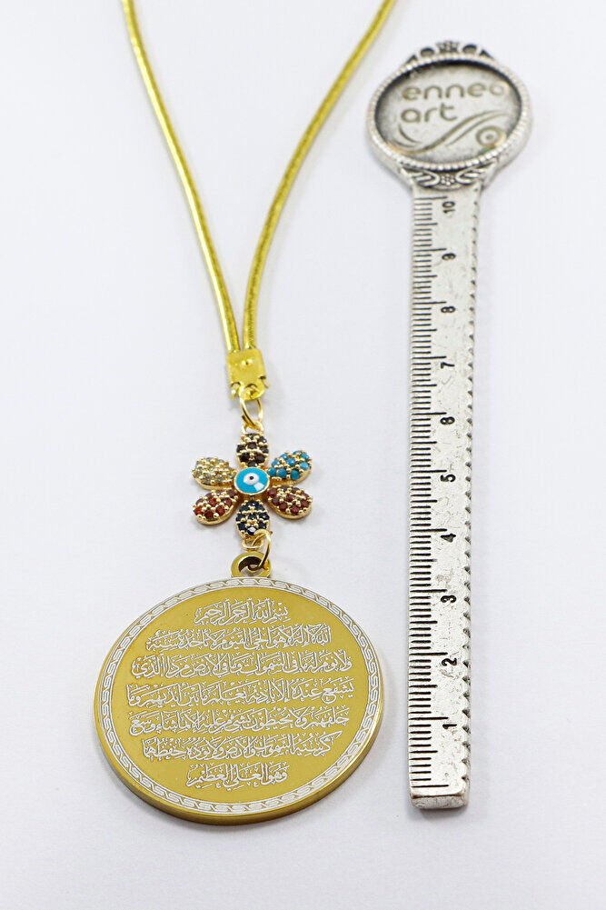 Renkli Parlak Taşlı Zirkon Çiçek Ayetel Kürsi Felak Nas İhlas Araba Dikiz Ayna Süsü