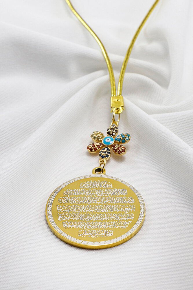 Renkli Parlak Taşlı Zirkon Çiçek Ayetel Kürsi Felak Nas İhlas Araba Dikiz Ayna Süsü