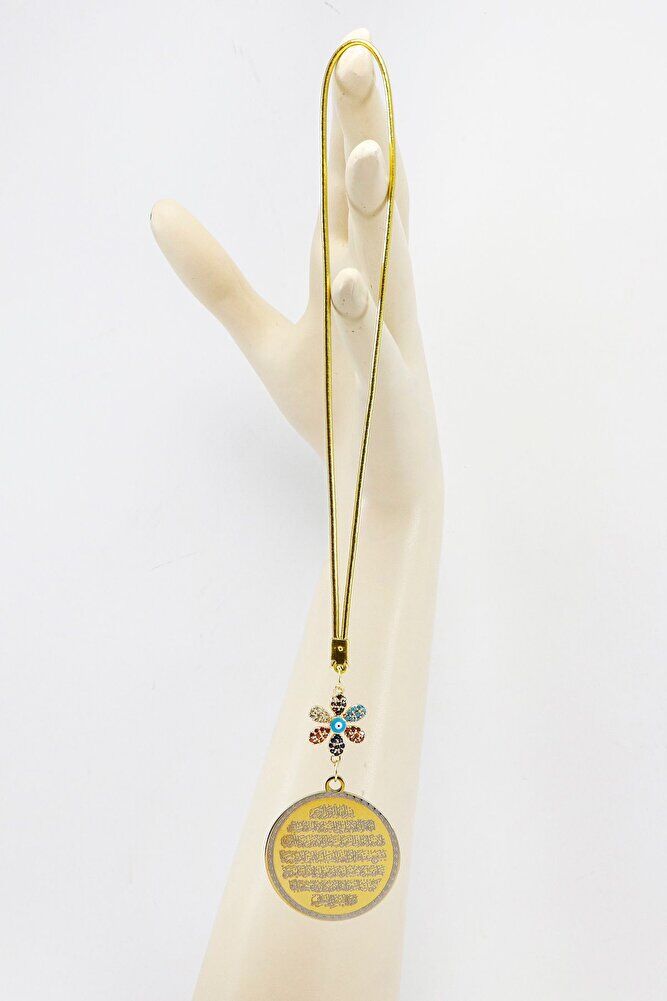 Renkli Parlak Taşlı Zirkon Çiçek Ayetel Kürsi Felak Nas İhlas Araba Dikiz Ayna Süsü