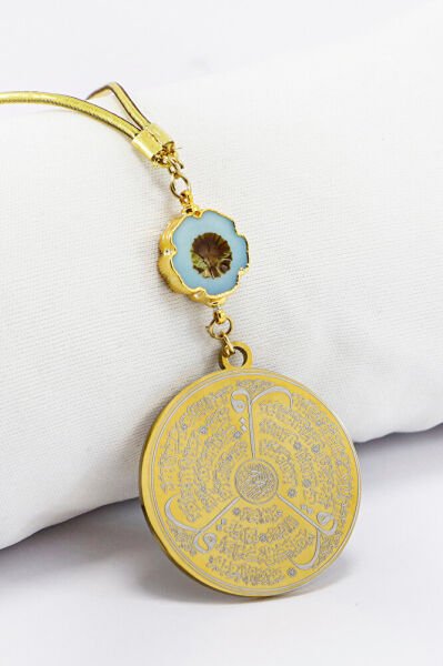 Turkuaz Çerçeveli Çiçek Ayetel Kürsi Felak Nas İhlas Araba Dikiz Ayna Süsü, Yeni Araba Hediyesi