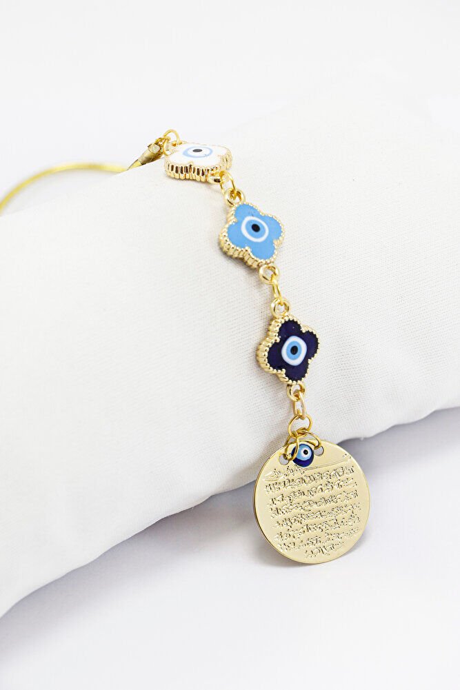 Çerçeveli Çiçek Figürlü Küçük Metal Ayetel Kürsi Araba Dikiz Ayna Süsü Gold Renkli