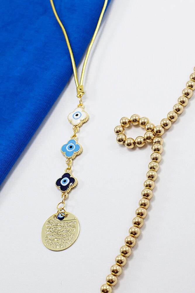 Çerçeveli Çiçek Figürlü Küçük Metal Ayetel Kürsi Araba Dikiz Ayna Süsü Gold Renkli