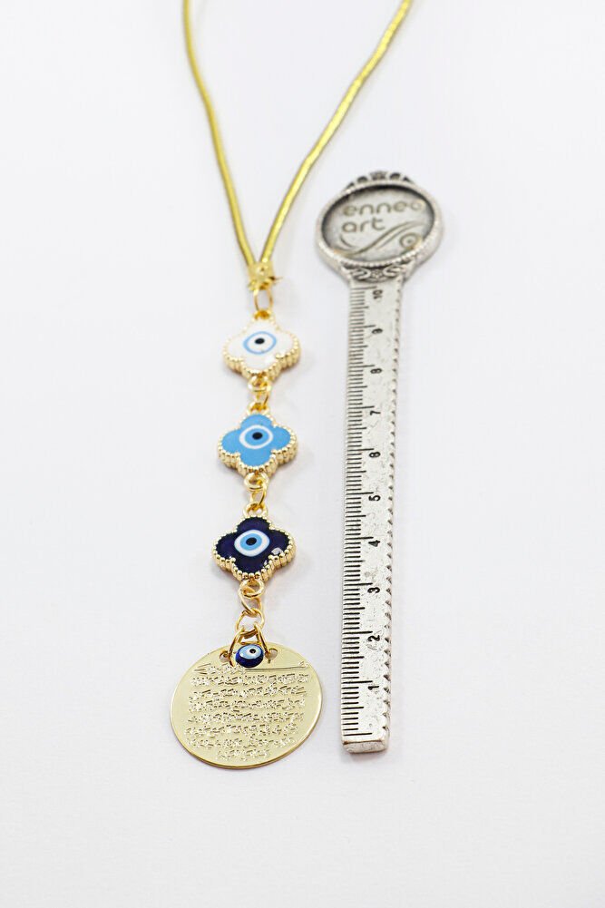 Çerçeveli Çiçek Figürlü Küçük Metal Ayetel Kürsi Araba Dikiz Ayna Süsü Gold Renkli