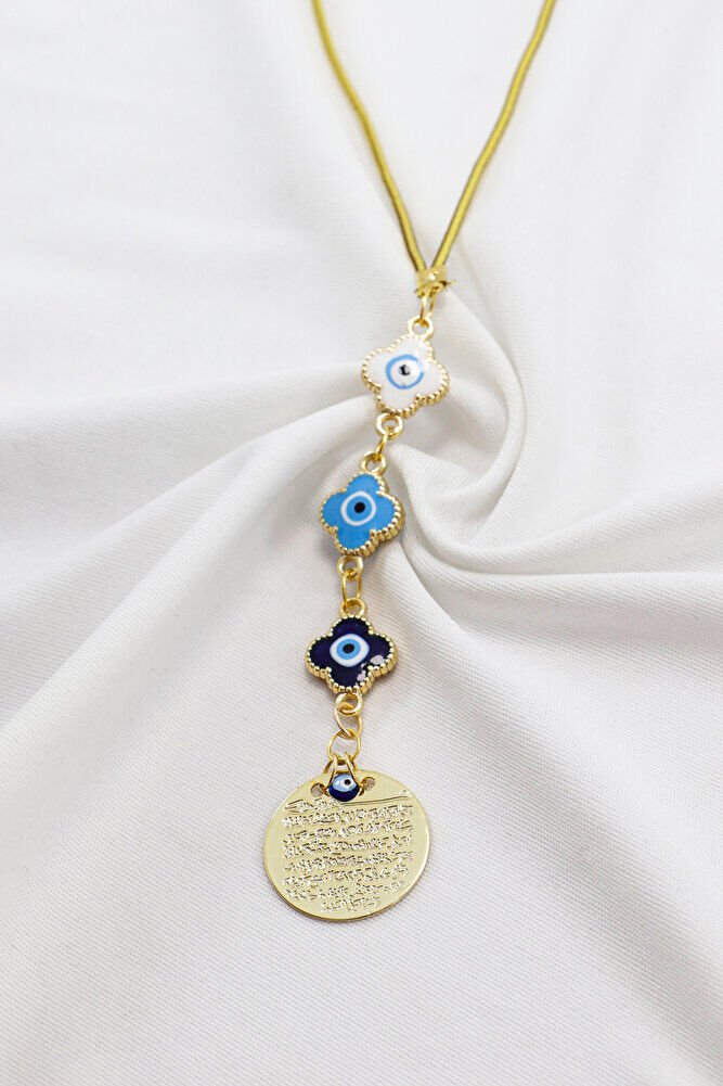 Çerçeveli Çiçek Figürlü Küçük Metal Ayetel Kürsi Araba Dikiz Ayna Süsü Gold Renkli