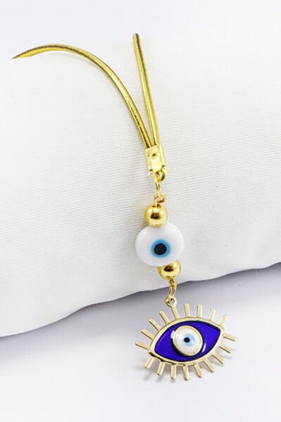 El Yapımı Beyaz Cam Nazar Boncuklu Kirpikli Göz Figürlü Araba Dikiz Ayna Süsü, Yeni Araba Süsü