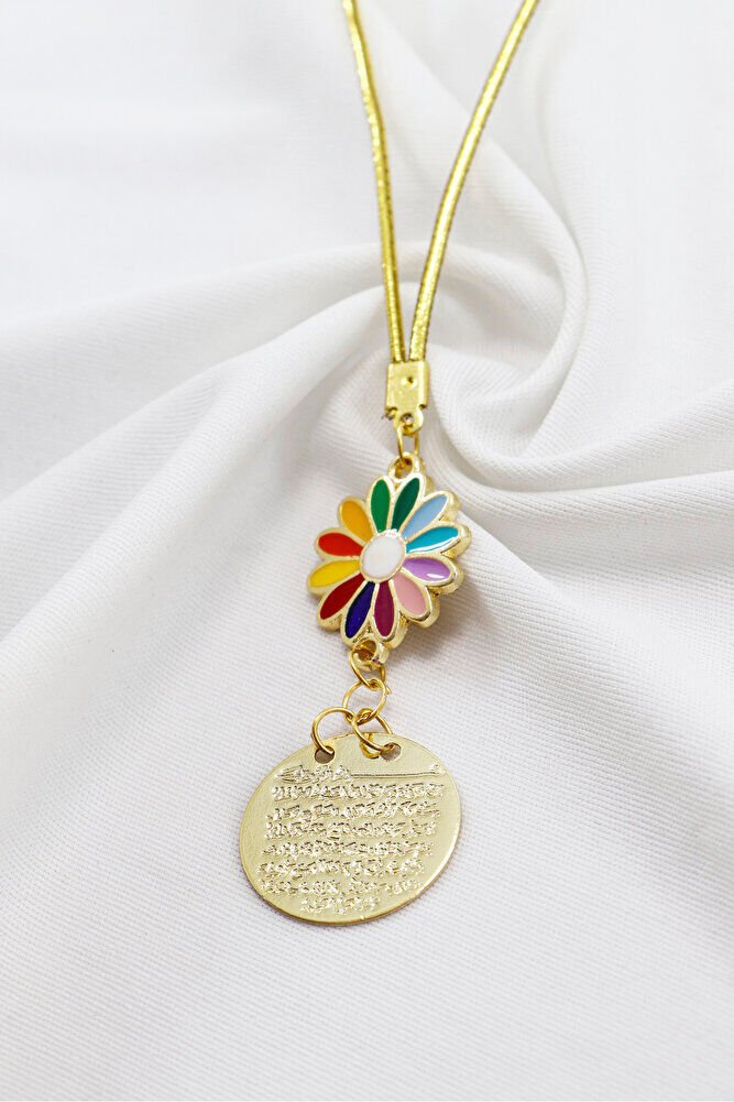 Renkli Papatya Figürlü Küçük Metal Ayetel Kürsi Araba Dikiz Ayna Süsü Gold Renkli