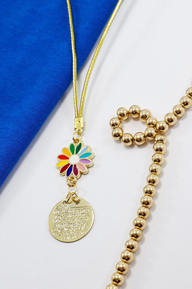 Renkli Papatya Figürlü Küçük Metal Ayetel Kürsi Araba Dikiz Ayna Süsü Gold Renkli