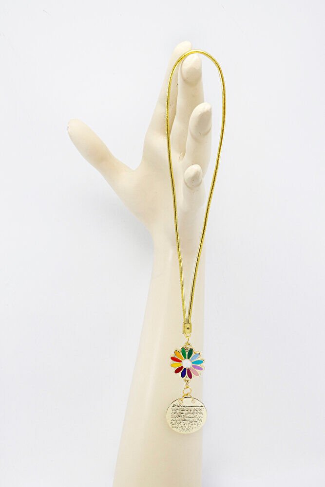 Renkli Papatya Figürlü Küçük Metal Ayetel Kürsi Araba Dikiz Ayna Süsü Gold Renkli