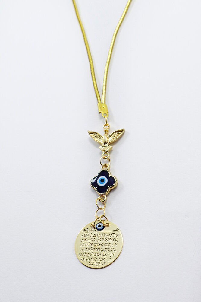 Uçan Anka Kuşu Nazarlı Küçük Metal Ayetel Kürsi Araba Dikiz Ayna Süsü Gold Renkli