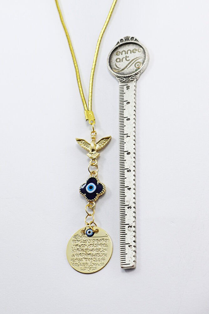 Uçan Anka Kuşu Nazarlı Küçük Metal Ayetel Kürsi Araba Dikiz Ayna Süsü Gold Renkli