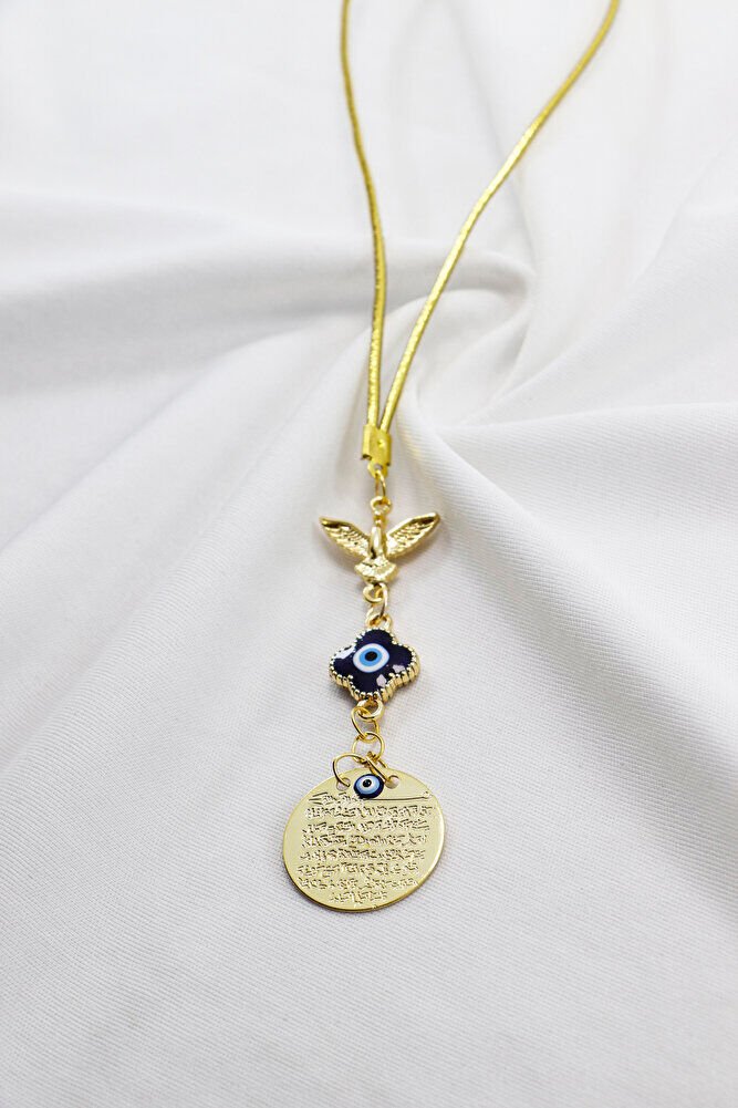 Uçan Anka Kuşu Nazarlı Küçük Metal Ayetel Kürsi Araba Dikiz Ayna Süsü Gold Renkli