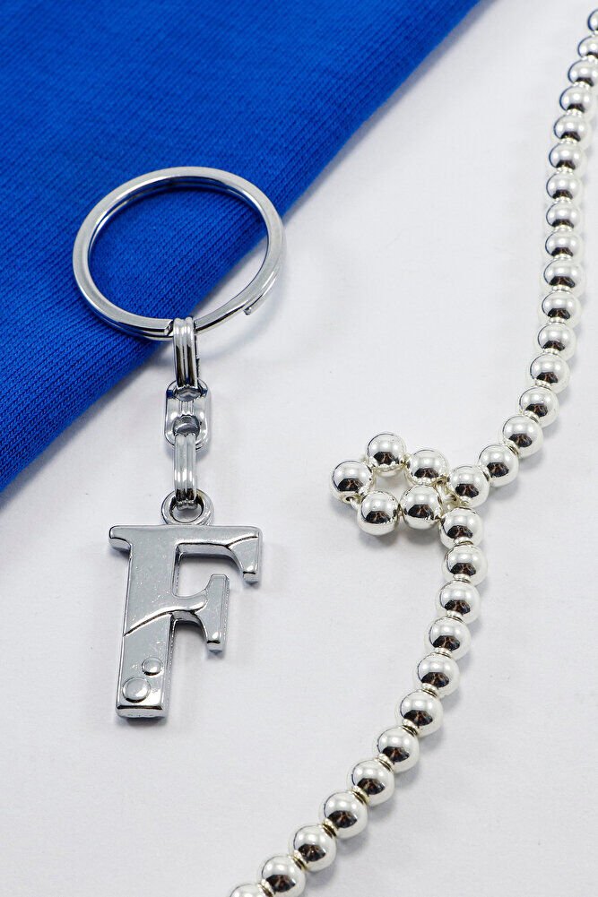 Gümüş Renkli Metal F Harfi Anahtarlık / Harfli Çanta Süsü