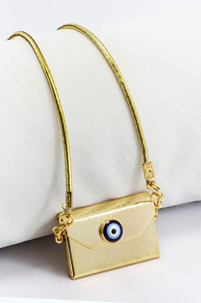 Gold Plated Openable Metal Bag Ayetel Kursi Nazat Verse Car Rearview Mirror Ornament with Evil Eye Beads