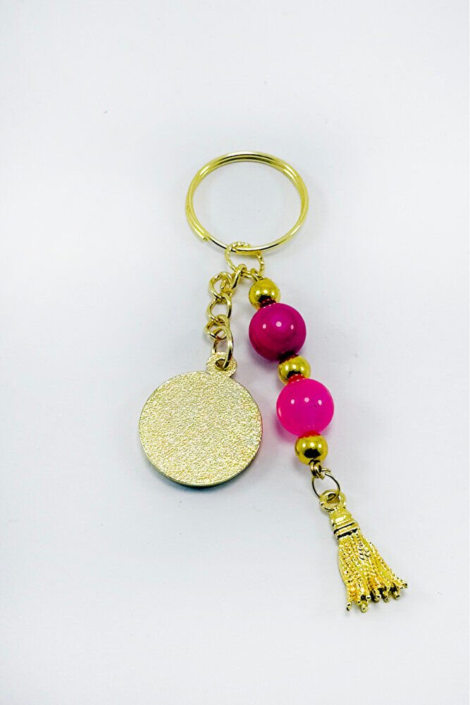 Pembe Renkli Salkım Boncuklu Göz Figürlü Anahtarlık, Hediyelik Anahtarlık