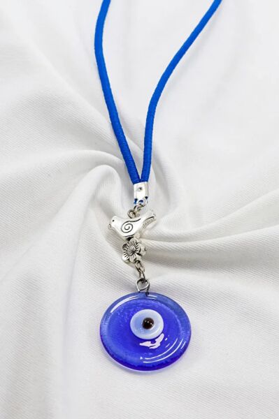 El Yapımı Lacivert Cam Nazar Boncuklu Kuşlu Araba Dikiz Ayna Süsü, Yeni Araba Hediyesi