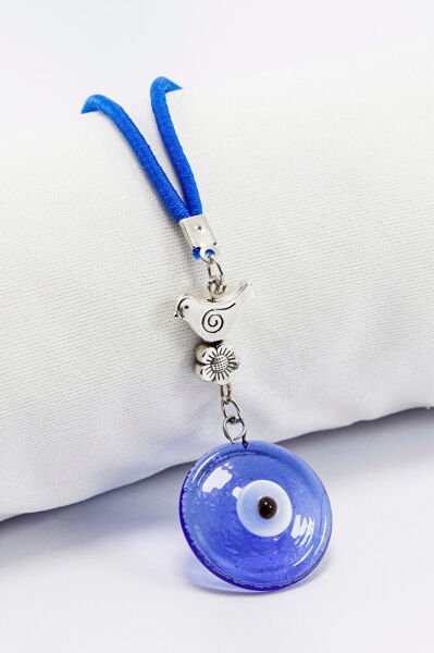 El Yapımı Lacivert Cam Nazar Boncuklu Kuşlu Araba Dikiz Ayna Süsü, Yeni Araba Hediyesi