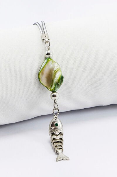 Green Stone Rhodium Plated Moving Fish Car Rearview Mirror Ornament, New Car Gift