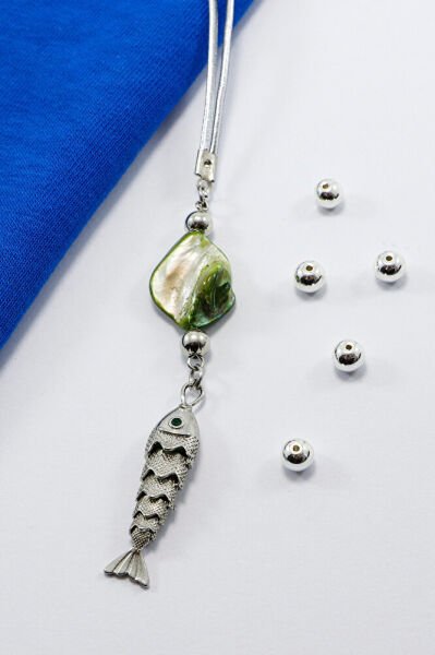 Green Stone Rhodium Plated Moving Fish Car Rearview Mirror Ornament, New Car Gift