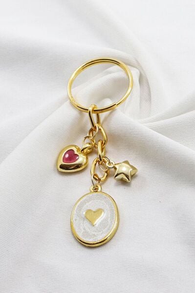 Pearlescent Domed Heart Star Keychain, Gift Keychain