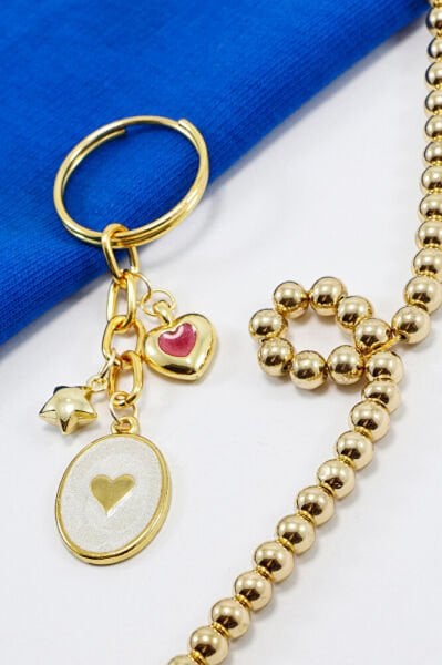 Pearlescent Domed Heart Star Keychain, Gift Keychain