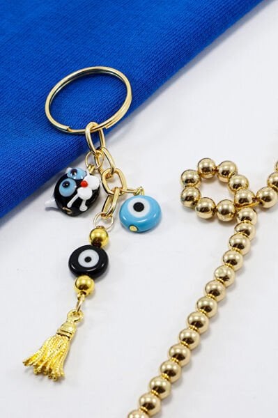 Handmade Glass Evil Eye Beaded Cute Kitten Keychain, Gift Keychain