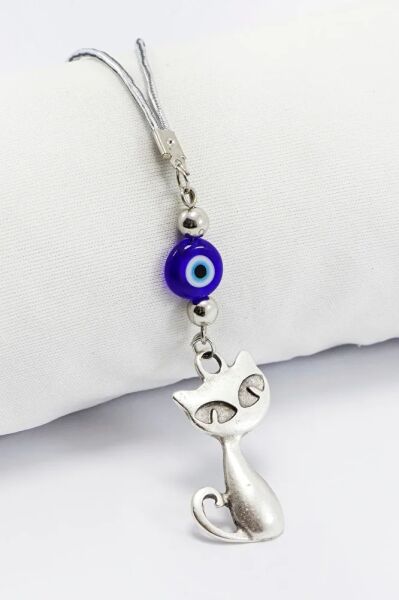 El Yapımı Yassı Cam Nazar Boncuklu Sevimli Kedi Figürlü Araba Dikiz Ayna Süsü, Araba Hediyesi