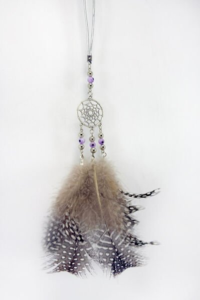 El Yapımı Lila Cam Nazar Boncuklu Tüylü Araba Dikiz Ayna Süsü, Yeni Araba Hediyesi