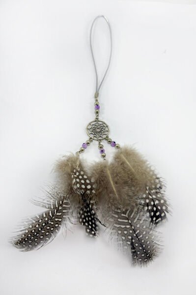 El Yapımı Lila Cam Nazar Boncuklu Tüylü Araba Dikiz Ayna Süsü, Yeni Araba Hediyesi