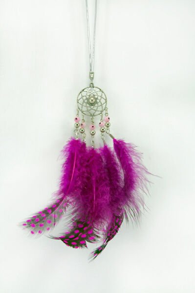 El Yapımı Minik Pembe Cam Boncuklu Düş Kapanı Tüylü Araba Dikiz Ayna Süsü, Yeni Araba Hediyesi