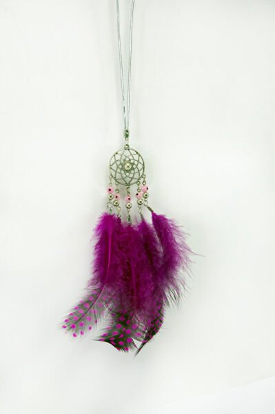 El Yapımı Minik Pembe Cam Boncuklu Düş Kapanı Tüylü Araba Dikiz Ayna Süsü, Yeni Araba Hediyesi