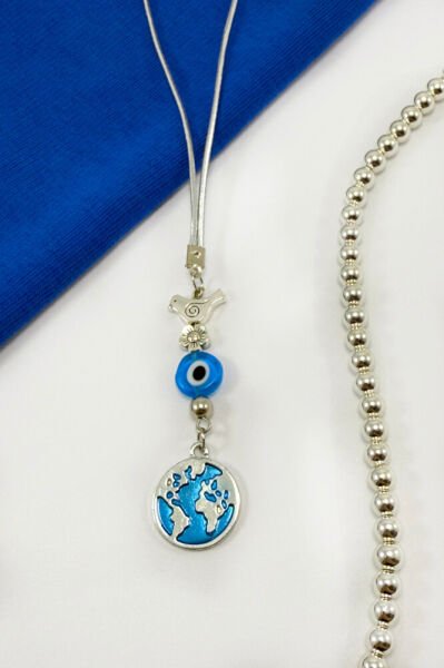 Handmade Bird Flat Evil Eye Beaded World Figured Car Rearview Mirror Ornament, New Car Gift