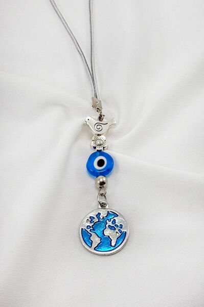 Handmade Bird Flat Evil Eye Beaded World Figured Car Rearview Mirror Ornament, New Car Gift