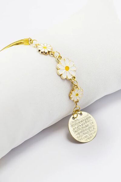 Küçük Metal Ayetel Kürsi Araba Dikiz Ayna Süsü El Yapımı Lüks Aksesuar Beyaz Papatya Boncuklu