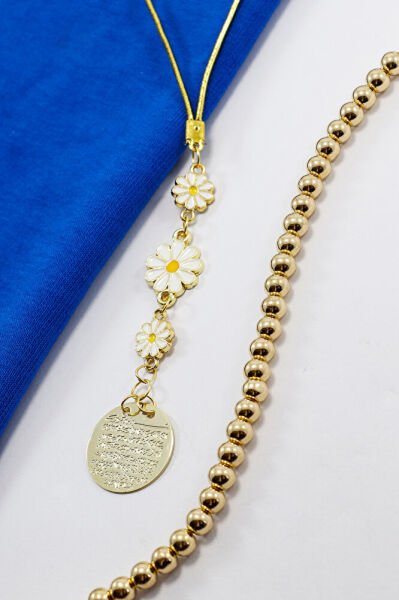 Küçük Metal Ayetel Kürsi Araba Dikiz Ayna Süsü El Yapımı Lüks Aksesuar Beyaz Papatya Boncuklu