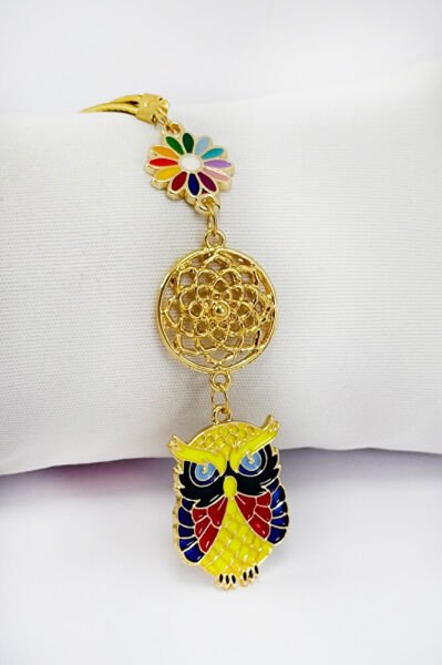 Colorful Floral Lotus Flower Cute Owl Car Rearview Mirror Ornament, New Car Gift